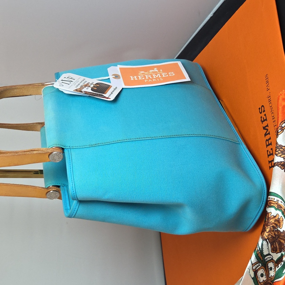 Hermès 2012 Cabas Élan PM Collectable Ltd Production two-tone Color blue/green - Picture 17 of 17